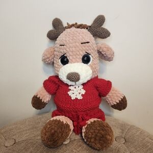 Plush Reindeer Toy in Red Outfit